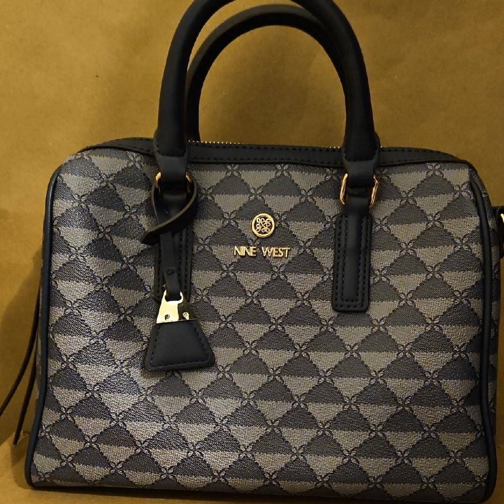 Nine West Navy and Gray Patterned Satchel